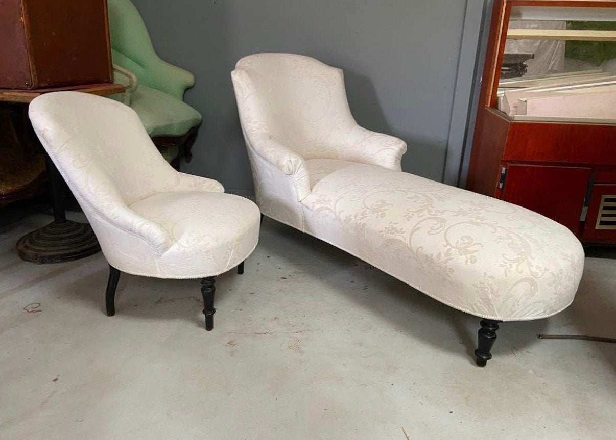 SET: Chaise longue en fauteuil vintage, Antiek en Kunst, Ophalen