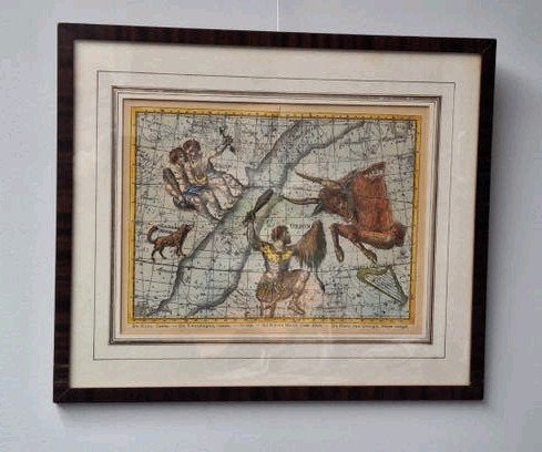Antieke Sterrenkaart Gravure - Orion, Stier, Tweelingen, 1800 - 1899, Cartografie, Ophalen of Verzenden, Gravure