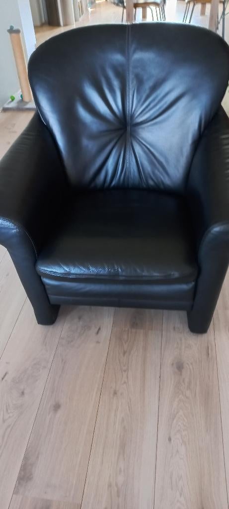 Leolux fauteuil zwart, Huis en Inrichting, Ophalen, Minder dan 75 cm, Leer, Zo goed als nieuw