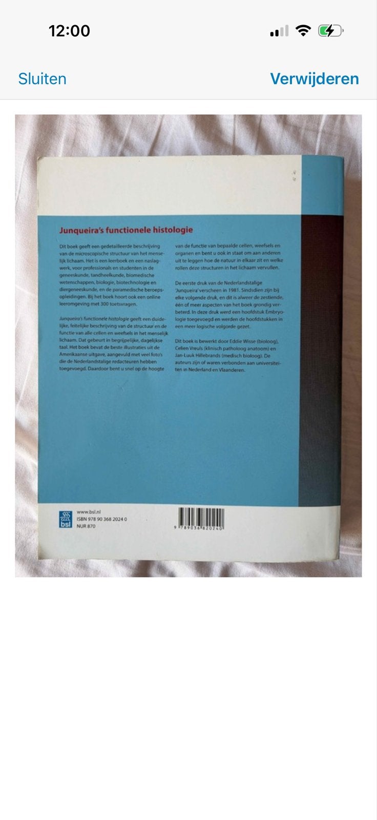 Junqueira's Functionele Histologie - Zestiende, herziene dru, Boeken, Ophalen of Verzenden, Beta, Zo goed als nieuw, HBO