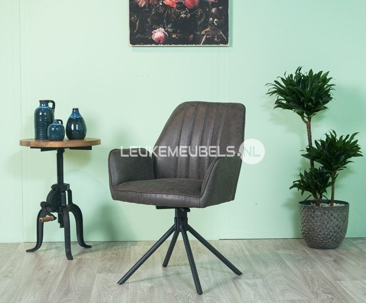Eetkamerstoel ‘Sofie’ Eco-leder antraciet, 180 draaibaar!, Twee, Nieuw, Ophalen of Verzenden, Leer