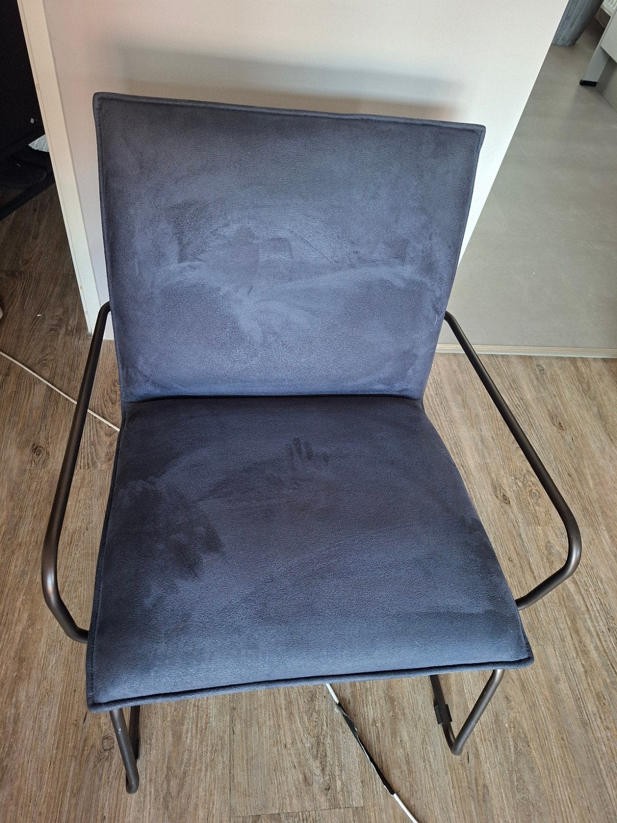 Moderne fauteuil  - Navy stof en zwart metaal, Ophalen, Gebruikt, Blauw, Metaal