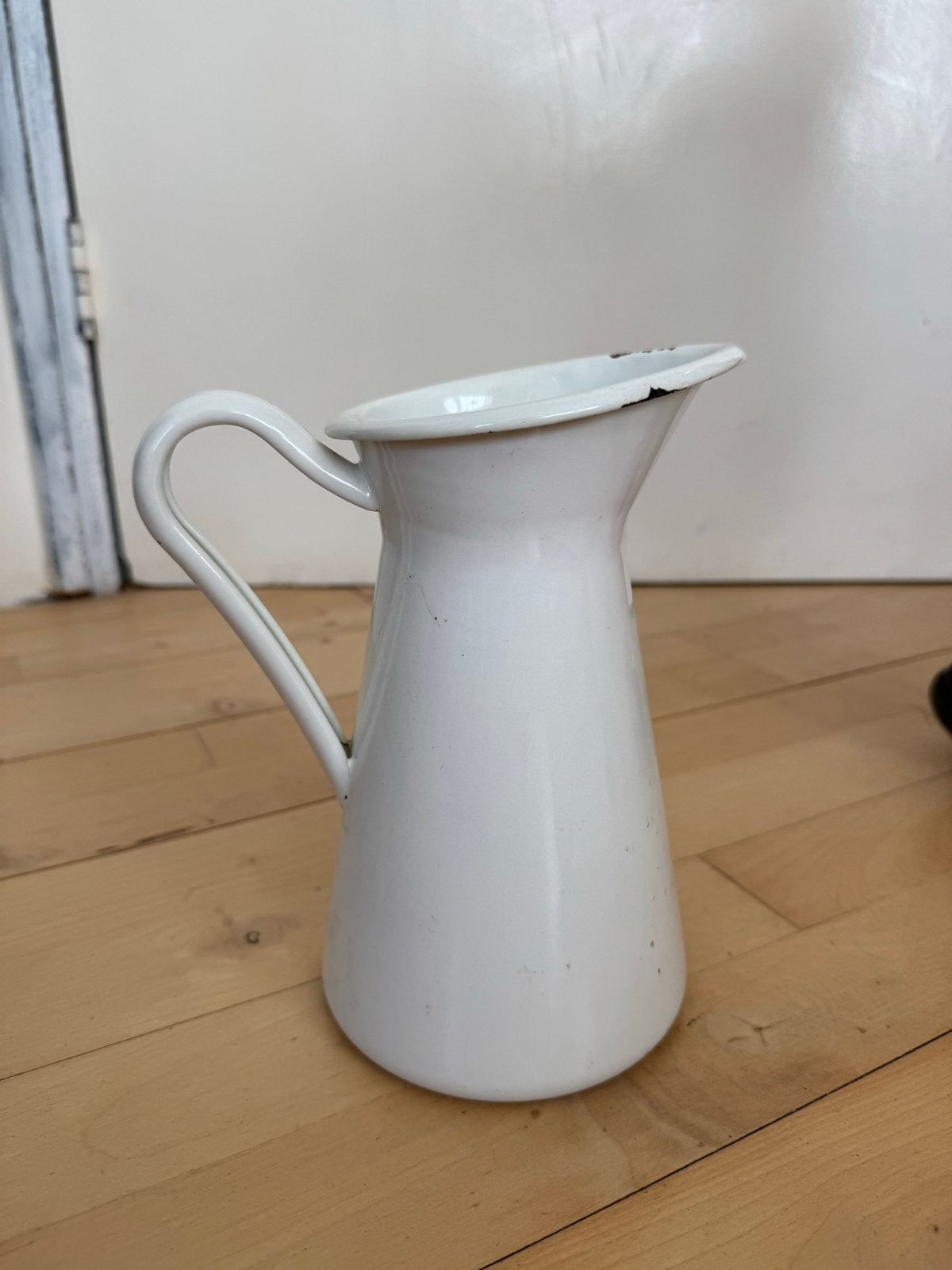 Vintage geëmailleerde kan - Wit, Antiek en Kunst, Antiek | Emaille, Ophalen