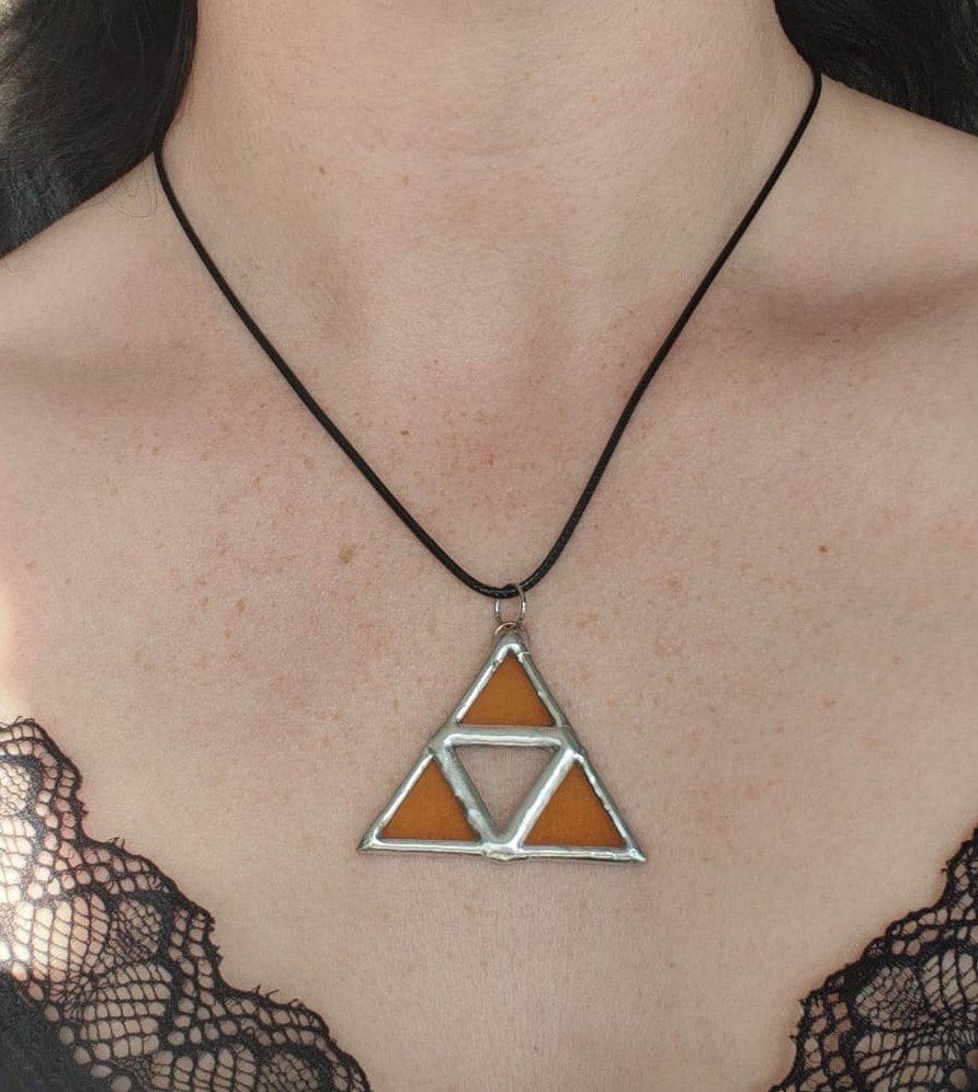 Handgemaakte Zelda Triforce glas in lood ketting, Met hanger, Overige materialen, Geel, Nieuw