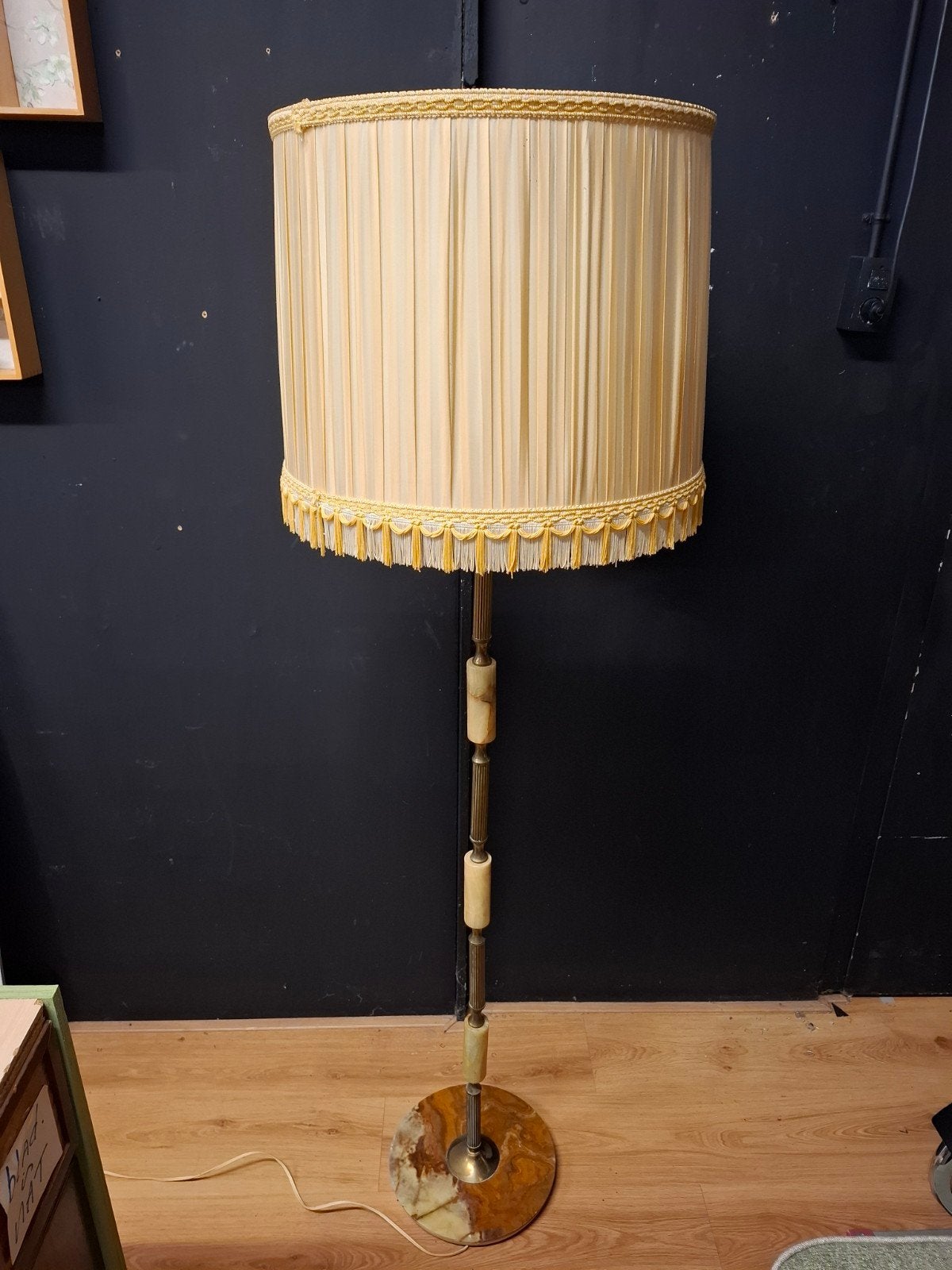 Vintage staande lamp messing/onyx/marmer mid century, ..., E27 (groot), Zo goed als nieuw, ...