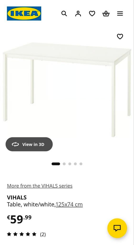 IKEA Tafel, wit, 125x74 cm, Huis en Inrichting, Tafels | Eettafels, Ophalen, 100 tot 150 cm, Modern, Scandinavisch, 50 tot 100 cm