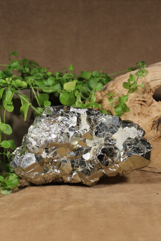 Pyriet met kwarts – groot kristalcluster, Ophalen of Verzenden