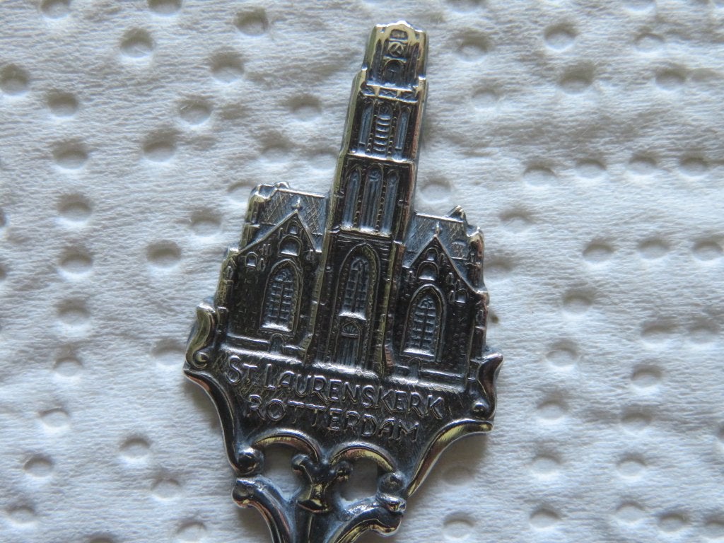 Verzilverd Gero Lepeltje Grote of Sint-Laurenskerk Rotterdam, Verzamelen, Overige materialen, Verzenden, Verzilverd, Zo goed als nieuw