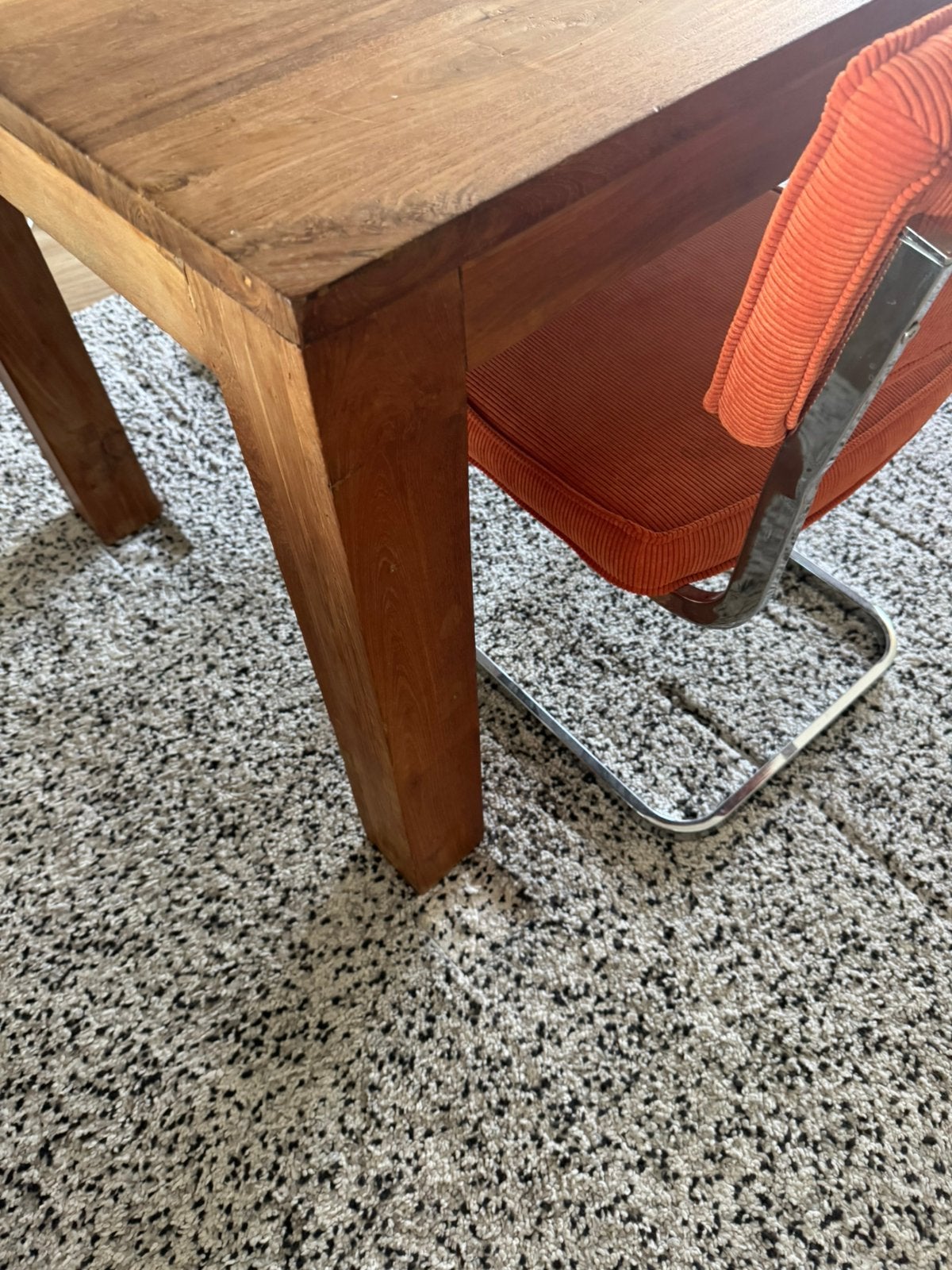 Teak Eettafel met 4 Stoelen Ribstof, Ophalen, Gebruikt, Teakhout, 50 tot 100 cm