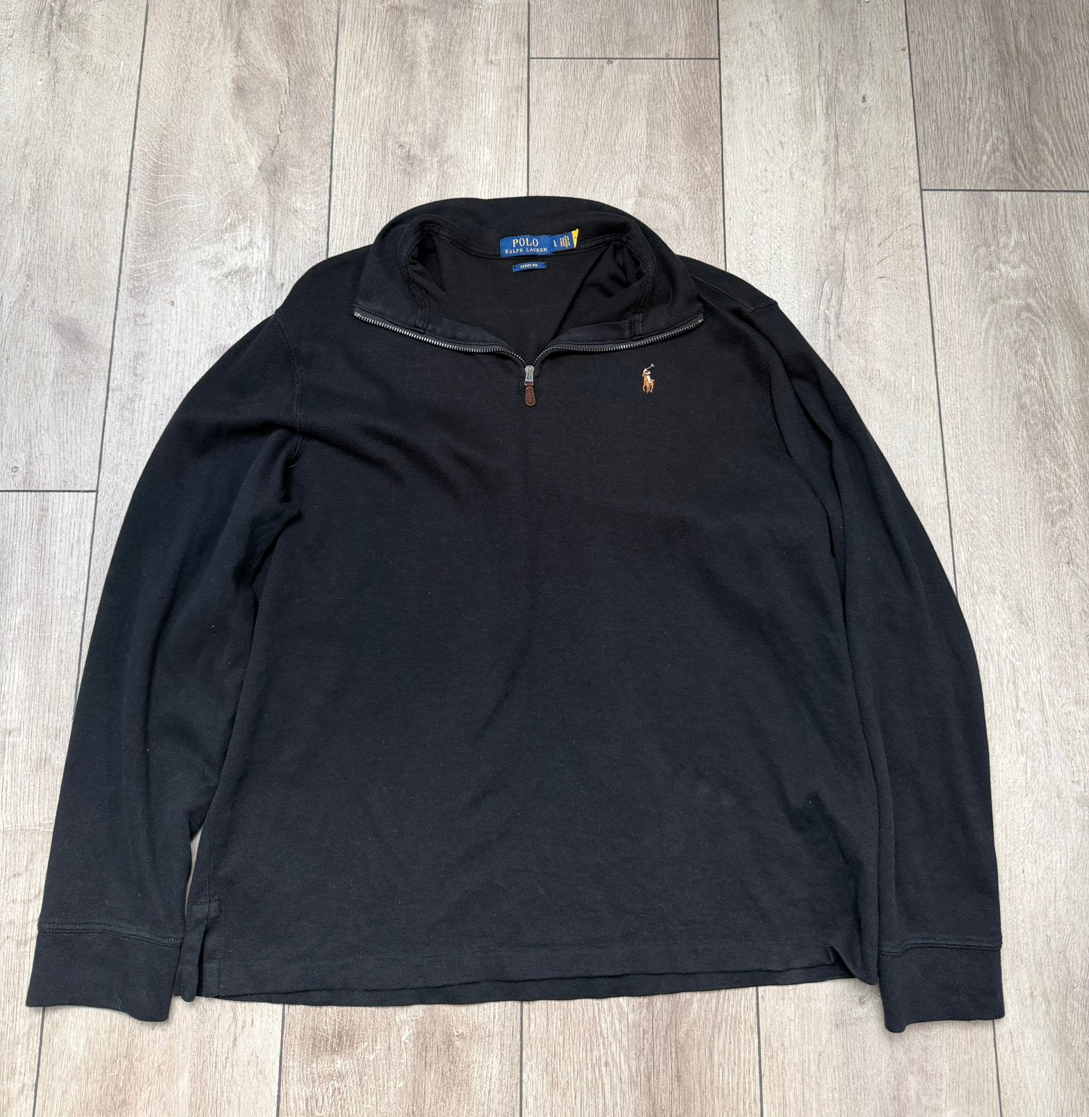 Polo Ralph Lauren Quarter Zip Zwart L – Goud Logo, Ophalen of Verzenden, Zo goed als nieuw, Zwart, Trui of Vest