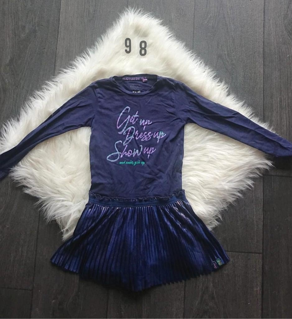 Blauwe glitterjurk Quapi maat 98, Kinderen en Baby's, Kinderkleding | Maat 98, Ophalen of Verzenden, Zo goed als nieuw, Meisje