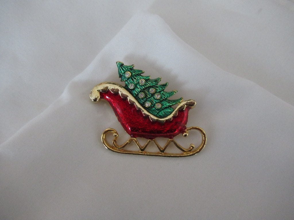 broche kerstboom in arreslee rood groen emaille, Verzenden, Zo goed als nieuw