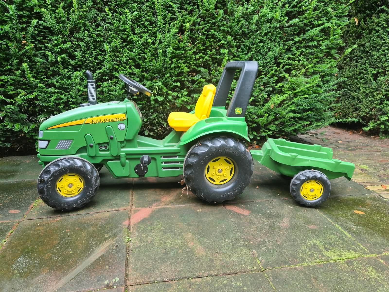 John Deere kindertractor met aanhanger - buitenpret!, Ophalen, Gebruikt, Trapvoertuig