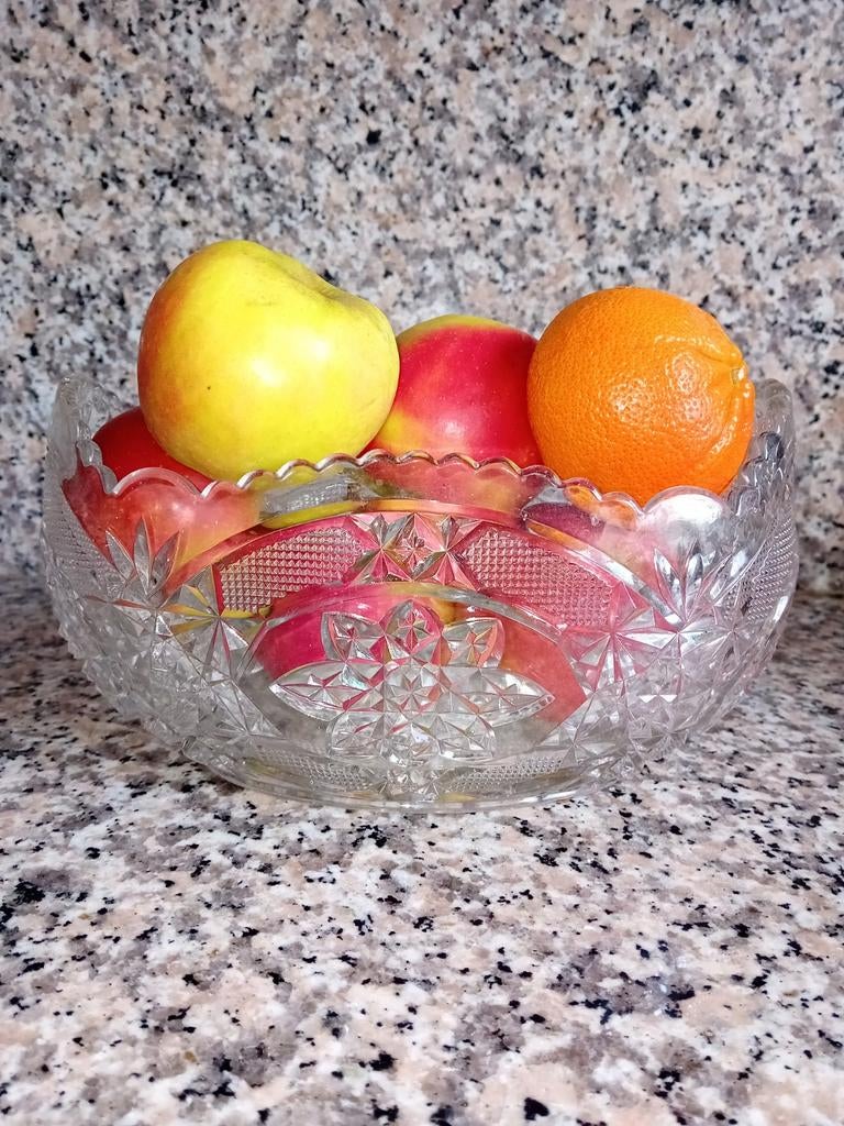 Puntgave, geslepen glazen fruitbak lang 24 cm breed 13 cm, Ophalen of Verzenden