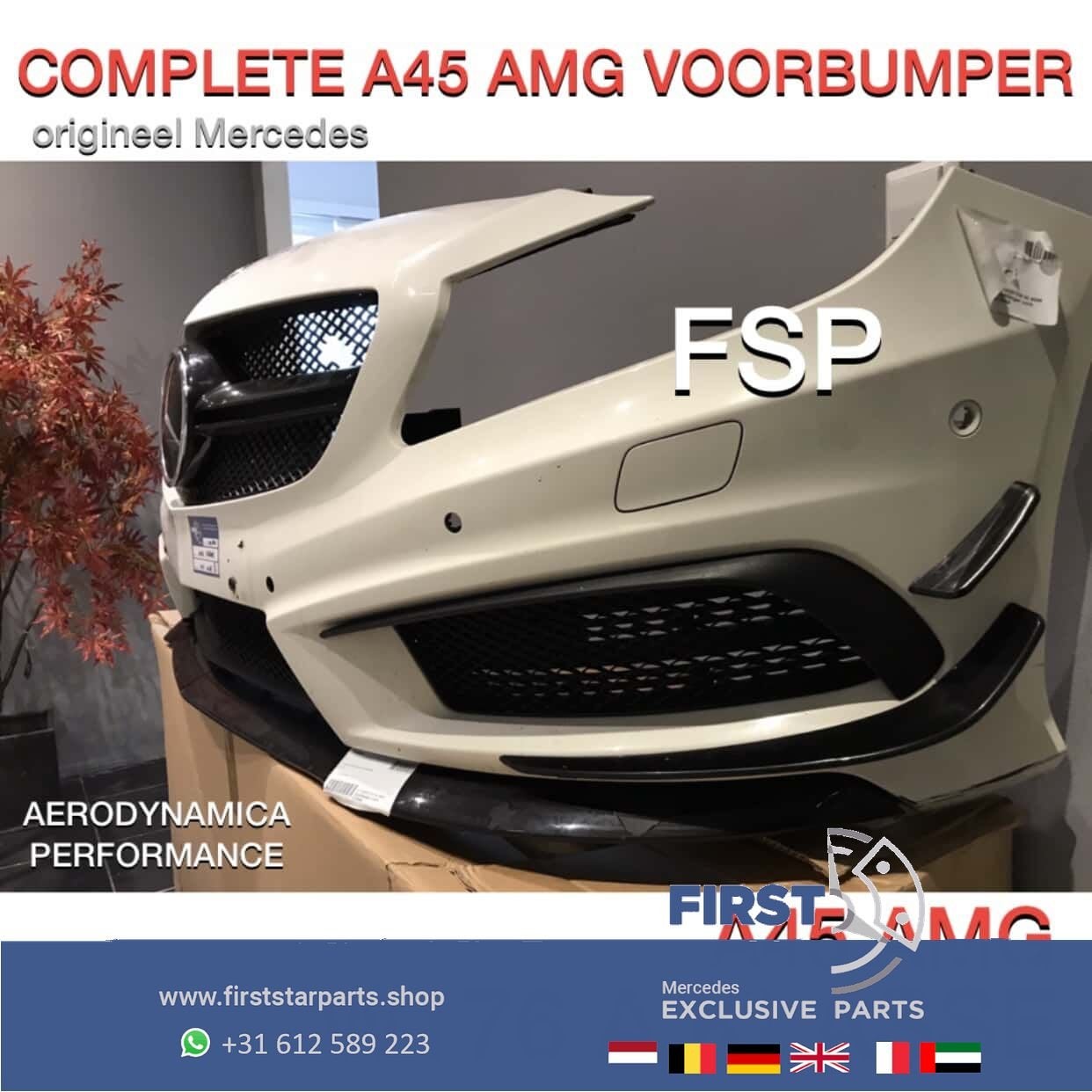 W176 A45 AMG VOORBUMPER WIT PRE-FACELIFT 2015 PERFORMANCE PA, Gebruikt, -, Voor, Ophalen of Verzenden