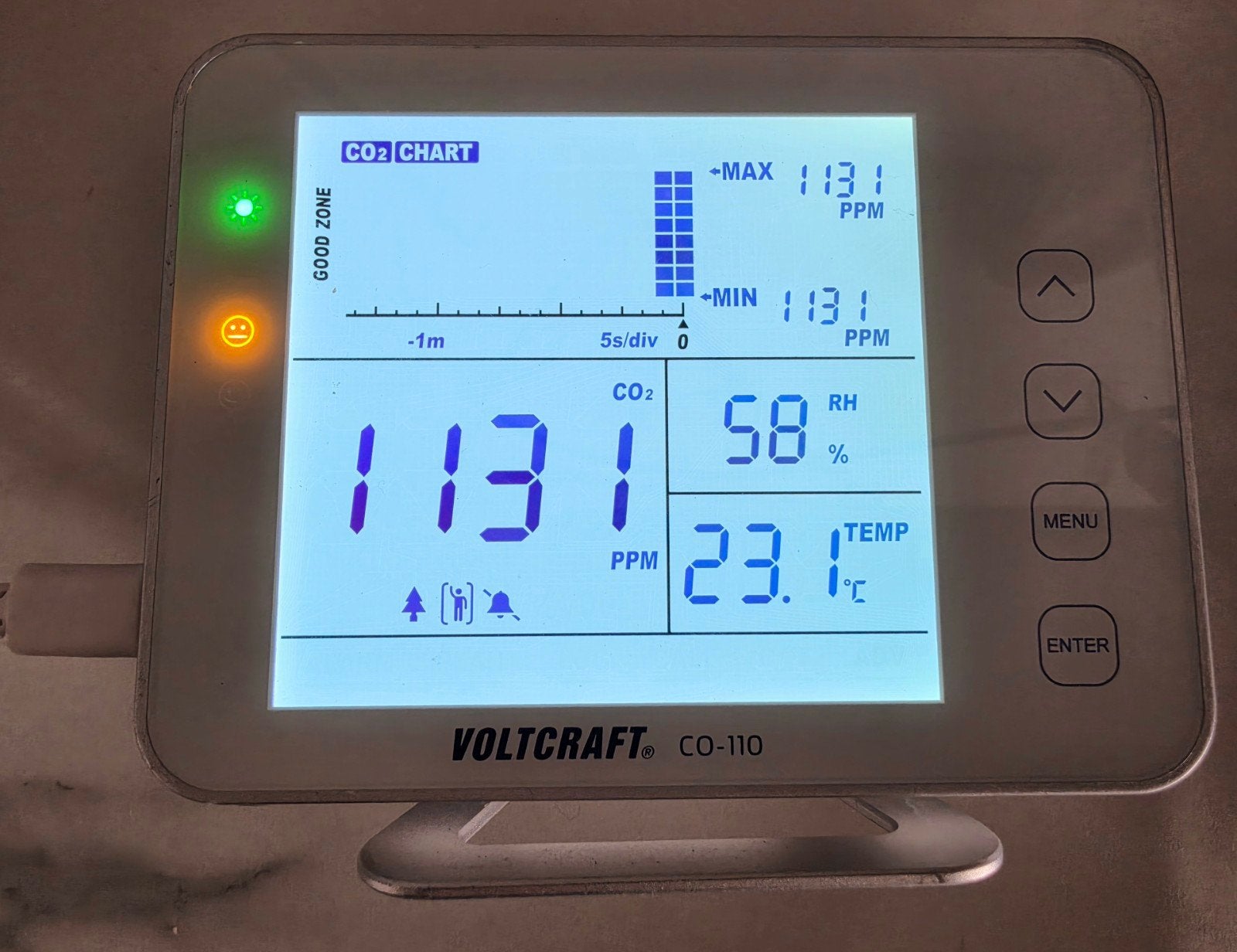 VOLTCRAFT CO-110 CO2-meter + temperatuur en luchtvochtighei, Ophalen of Verzenden, Zo goed als nieuw, Weerstation