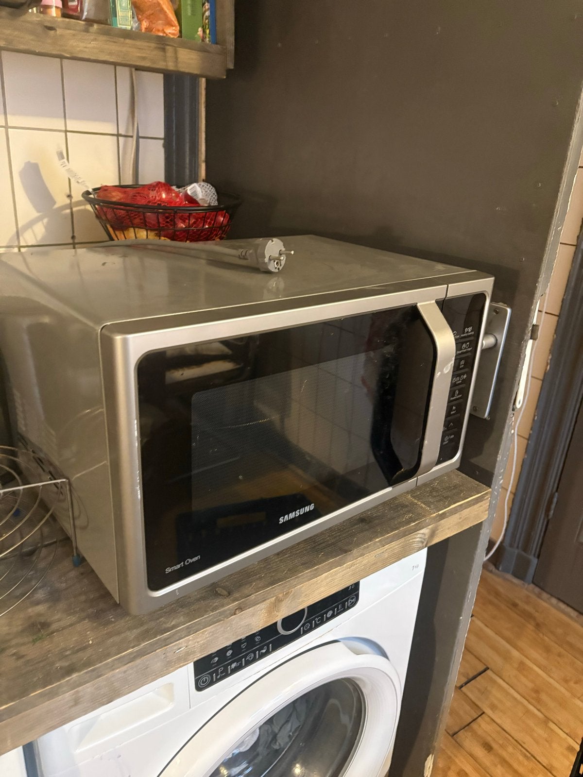 Samsung Smart Oven Combimagnetron MC28H5015 Zilver 28L, Ophalen, Combimagnetron, Gebruikt, Grill