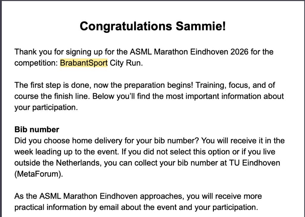 ASML Marathon - 5 km, Eén persoon