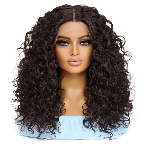 Luxe krullen pruik bruin haar met veel volume Britta, Verzenden, Nieuw, Pruik of Haarverlenging