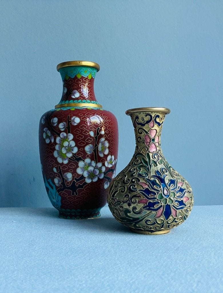 Cloisonne vaasjes koper emaille Chinees vintage, Ophalen of Verzenden