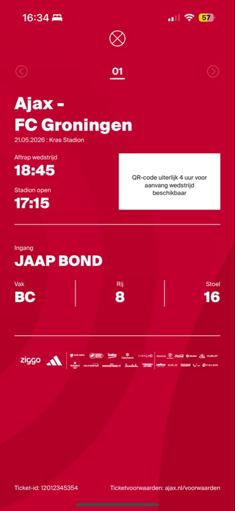 2 KAARTJES AJAX-FC GRONINGENS PLAY OFSS, Tickets en Kaartjes, Twee personen, April