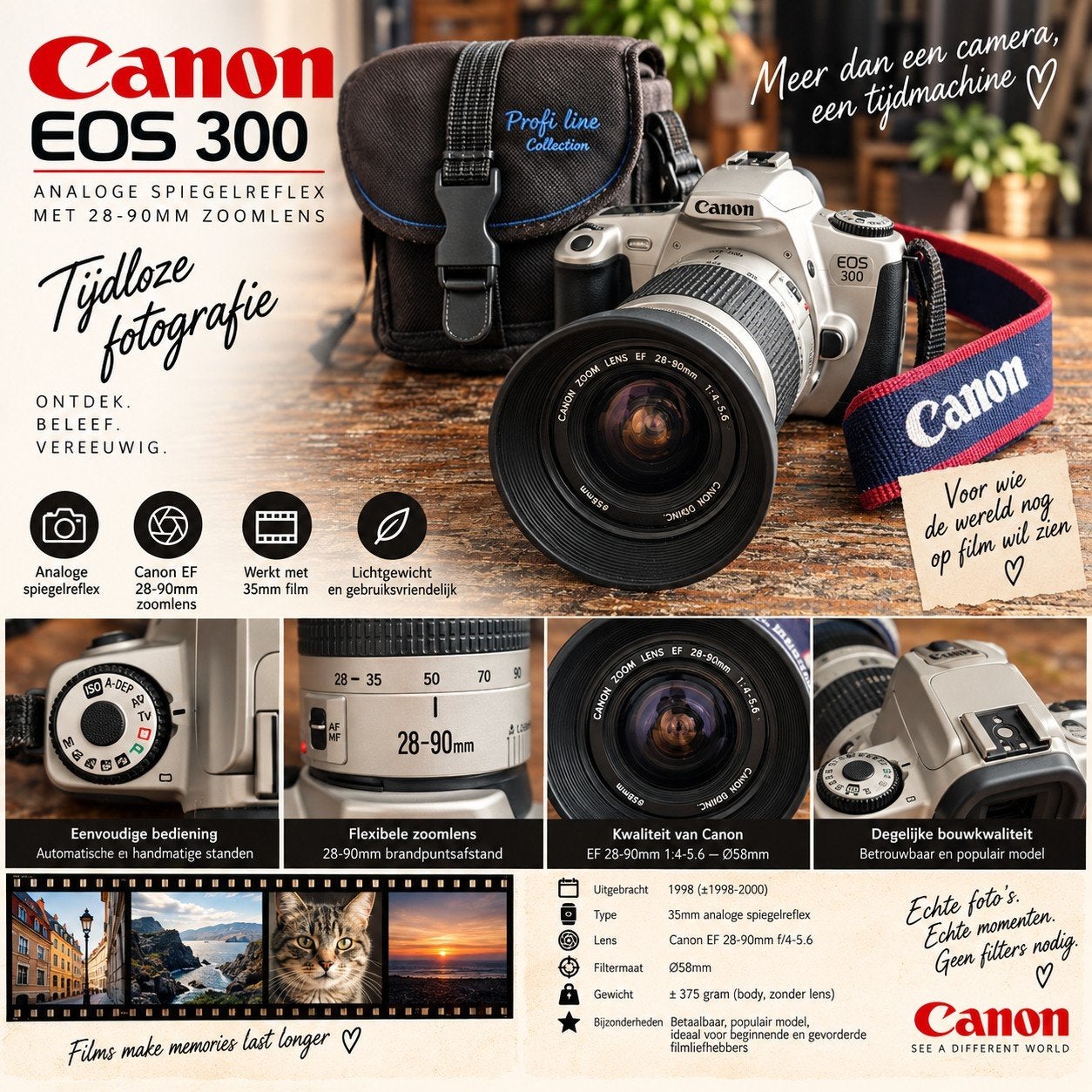 Canon EOS 300 Analoge Spiegelreflexcamera met 28-90mm Zoom, Ophalen of Verzenden