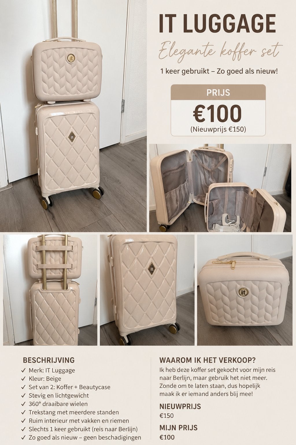 IT Luggage Elegante Koffer Set - Zo goed als nieuw!, 50 tot 60 cm, Hard kunststof, Ophalen of Verzenden, Zo goed als nieuw