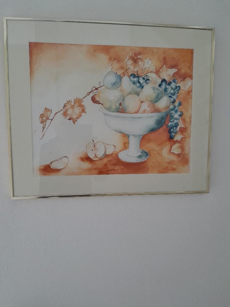 aquarel blauw fruit, Antiek en Kunst, Ophalen of Verzenden