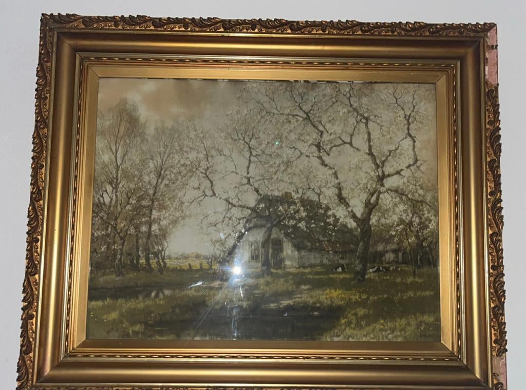 Landschap met boerderij en koeien door Arnold Marc Gorter, Antiek en Kunst, Ophalen of Verzenden