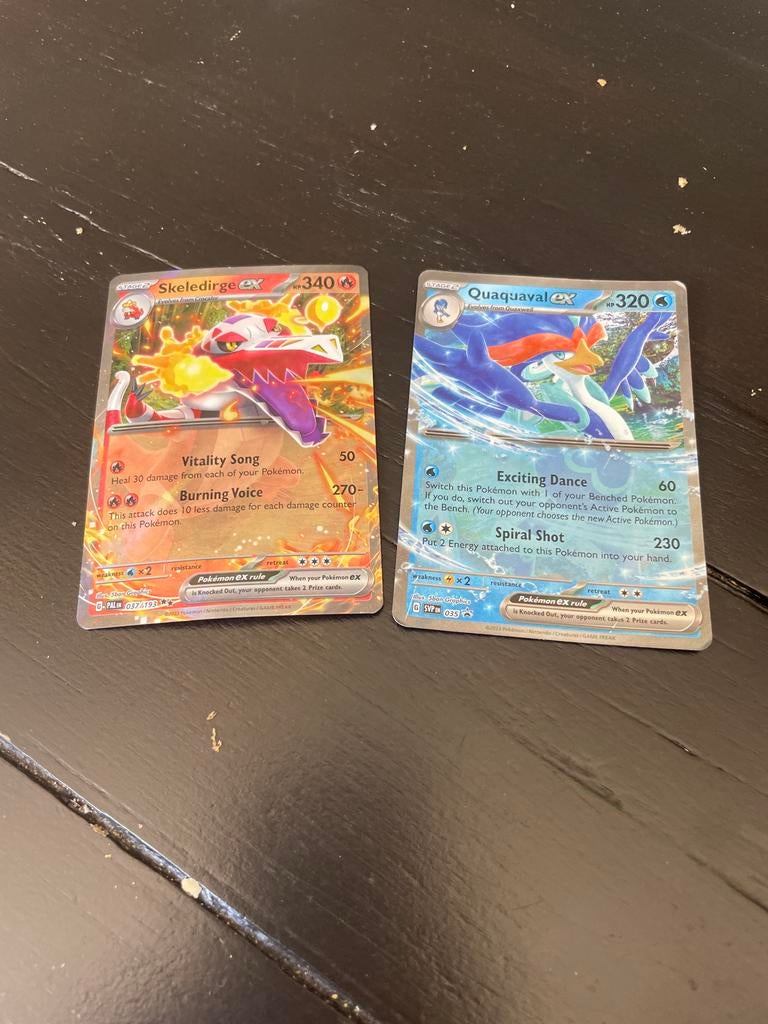 Skeledirge ex & Quaquaval ex Pokémon kaarten, Ophalen of Verzenden, Zo goed als nieuw, Meerdere kaarten