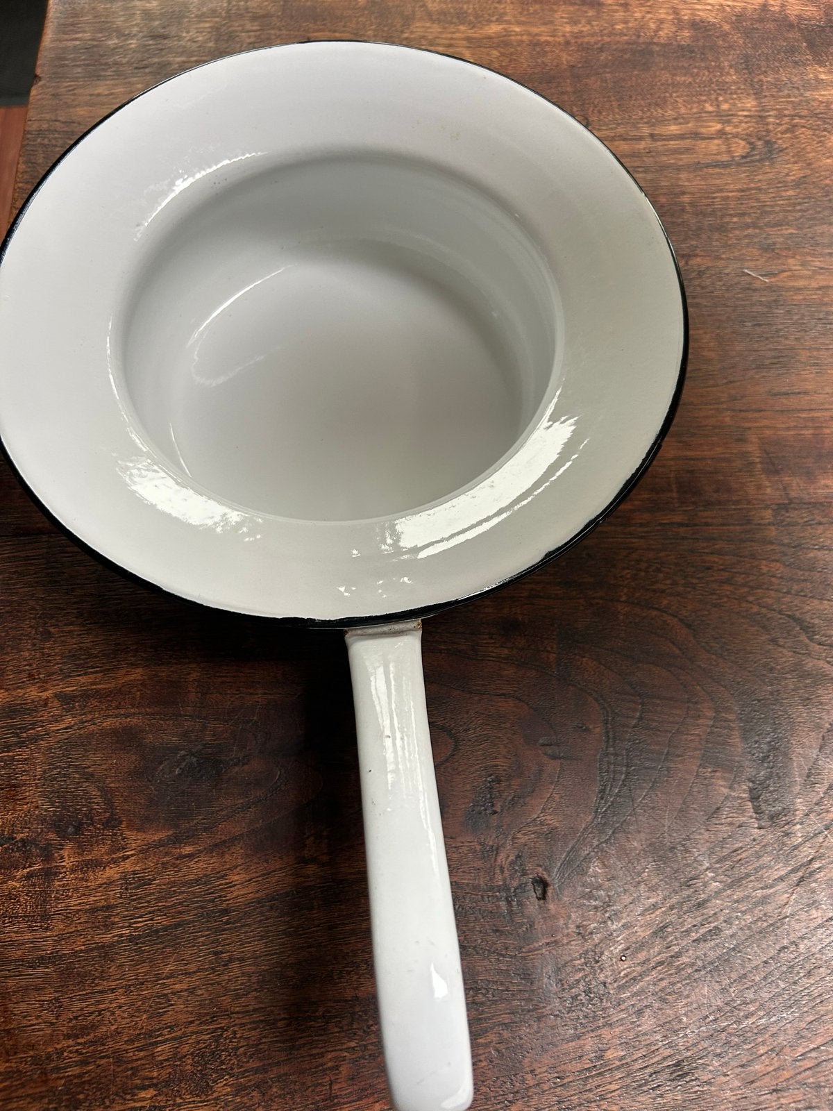 Vintage geëmailleerde po met deksel - Wit met zwart, Antiek en Kunst, Ophalen of Verzenden