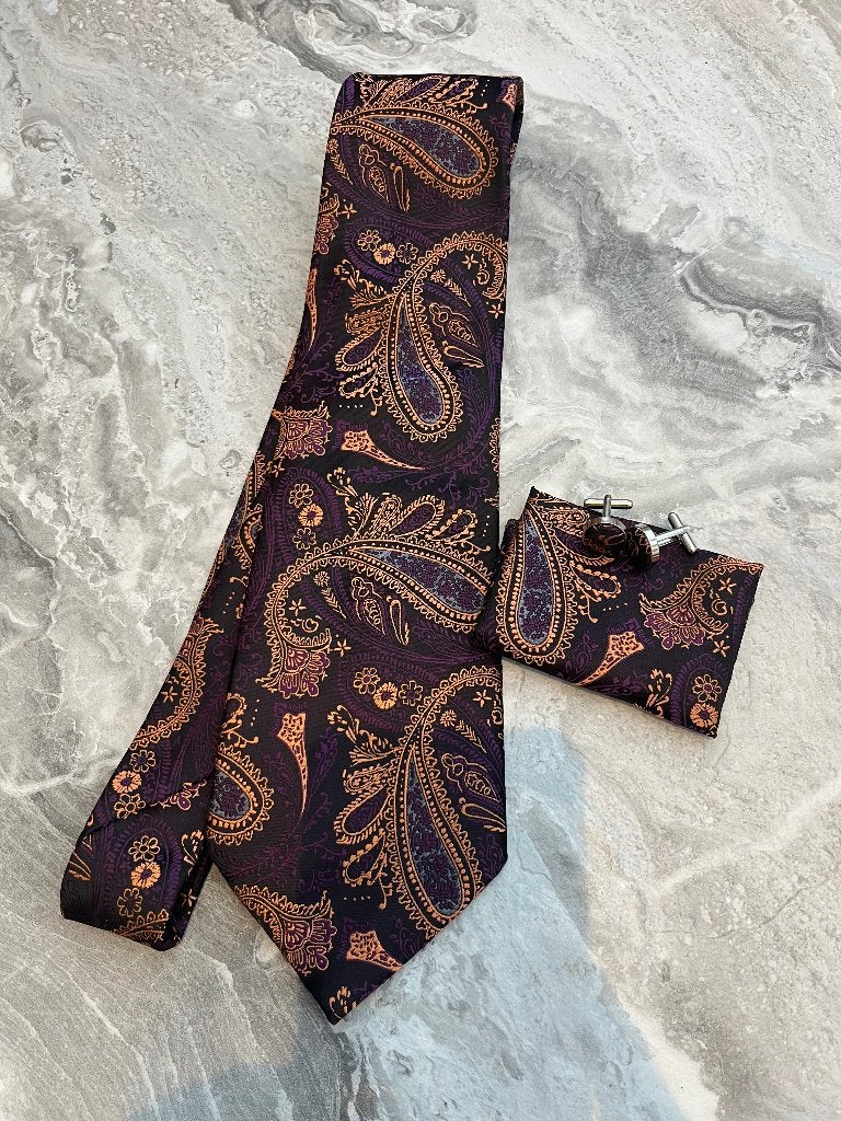 Luxe 4-delige set: 100% handgeweven zijden stropdas + Pochet, Kleding | Heren, Stropdassen, Ophalen of Verzenden, Nieuw, Paars