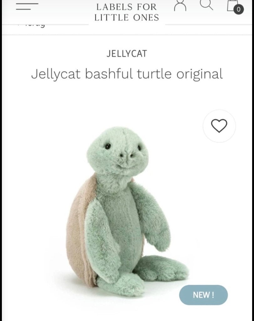 Jelly Cat schildpad ontroostbaar, Overige typen, Ophalen of Verzenden, Klein (minder dan 20 cm), Beige