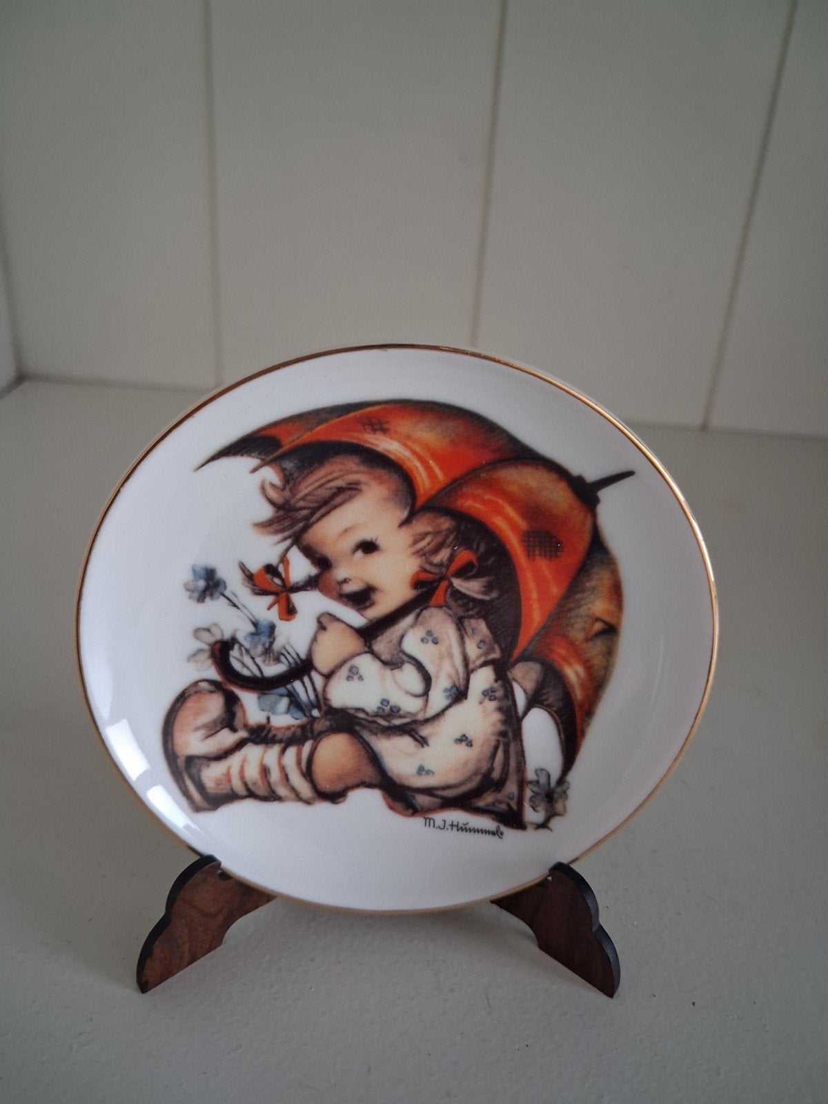 Vintage Hummel Reutter 'Umbrella Girl' bordje, Ophalen of Verzenden