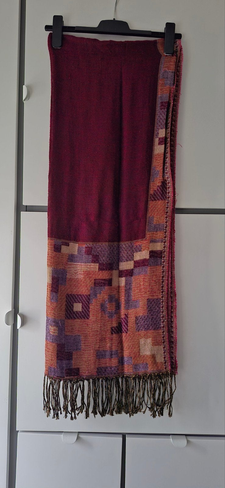 Sjaal met patroon en franjes, Ophalen of Verzenden, Gedragen, Maat 46/48 (XL) of groter, Sjaal