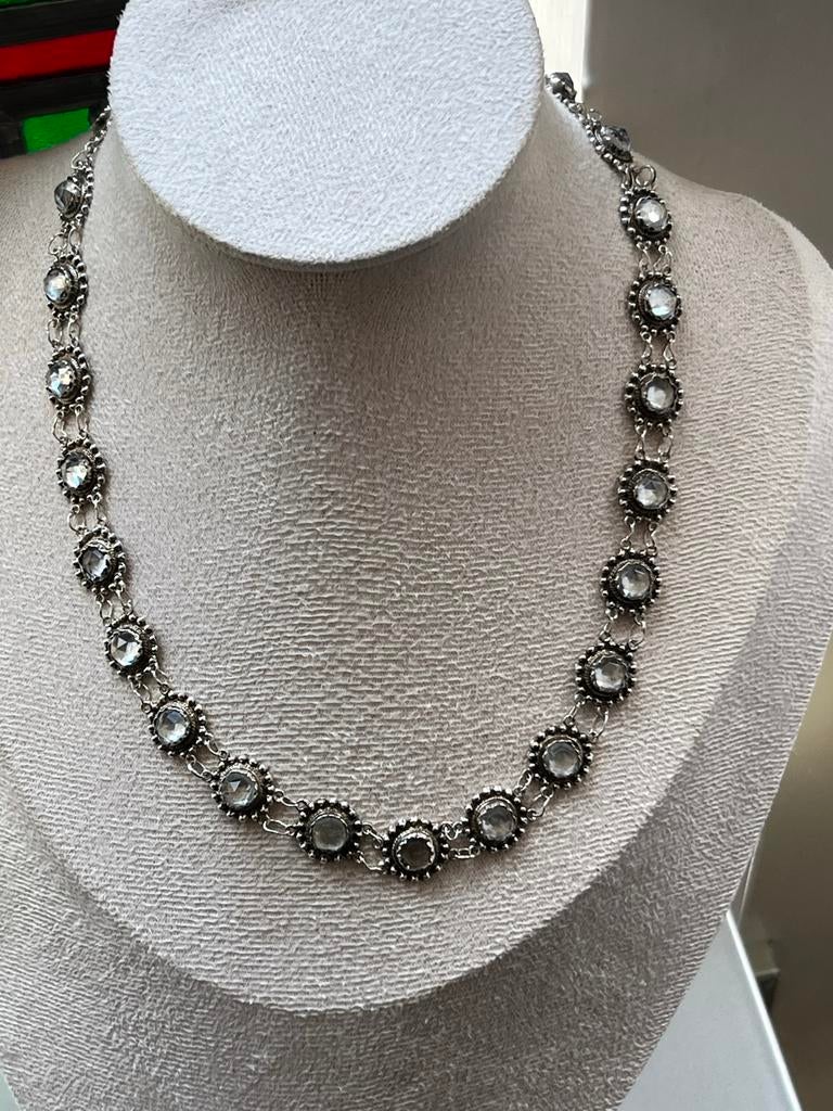 Zeldzaam Antiek Zilveren Bootjes Collier met Kristallen, Verzenden, Zo goed als nieuw, Zilver