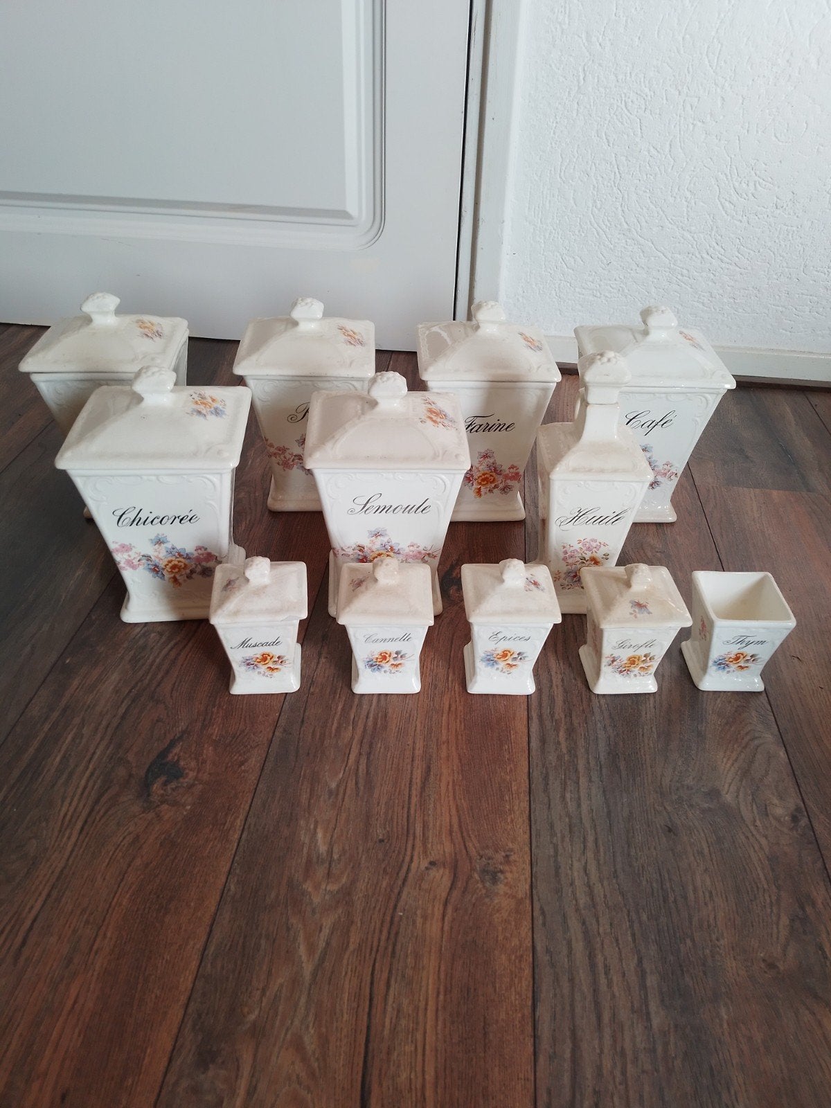 Vintage Franse Kruidenpotjes Set - Porselein met Bloemen, Antiek en Kunst, Ophalen