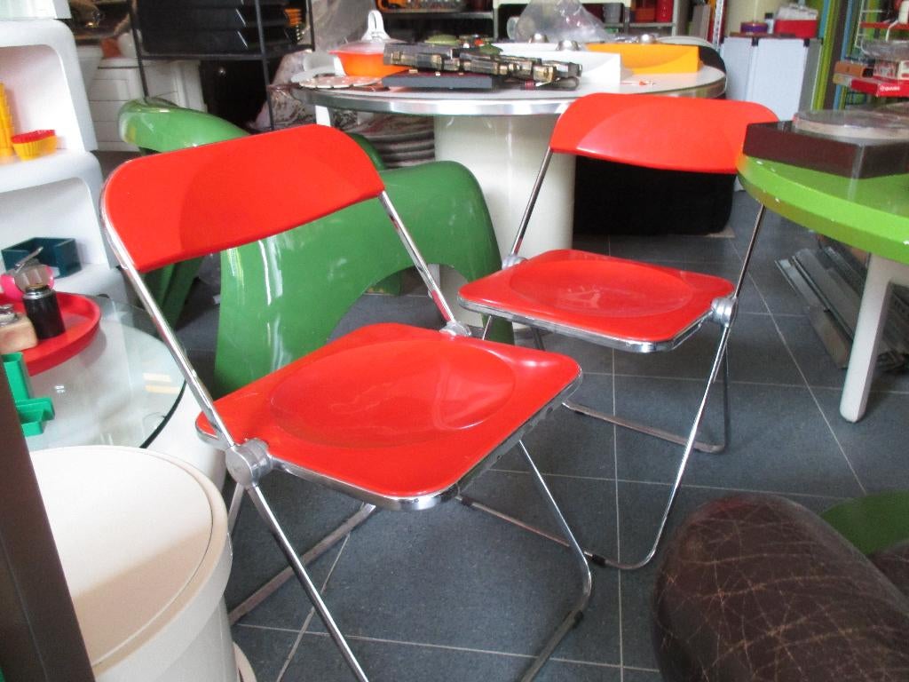 Plia klapstoel rood Piretti vintage design jaren 60 70 retro, Huis en Inrichting, Stoelen, Gebruikt, Twee, Piretti, ?