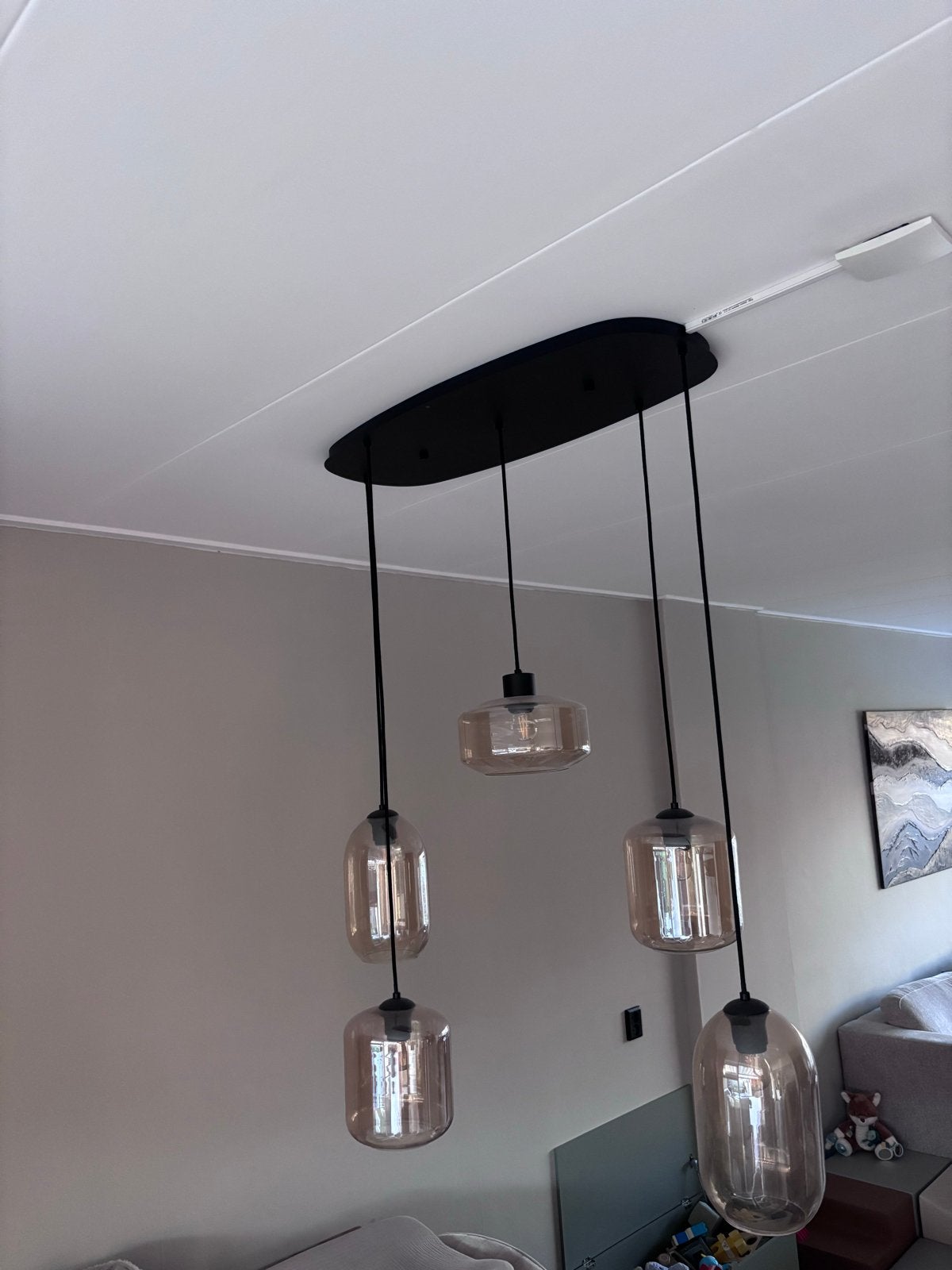 Moderne Hanglamp (eettafel), Huis en Inrichting, Lampen | Hanglampen, Ophalen, Zo goed als nieuw, Glas, E27 (groot)
