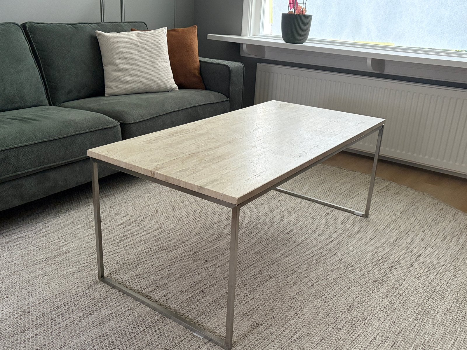Bolia salontafel Travertin RVS 120x60x48, Ophalen, Overige materialen, 100 tot 150 cm, 50 tot 100 cm