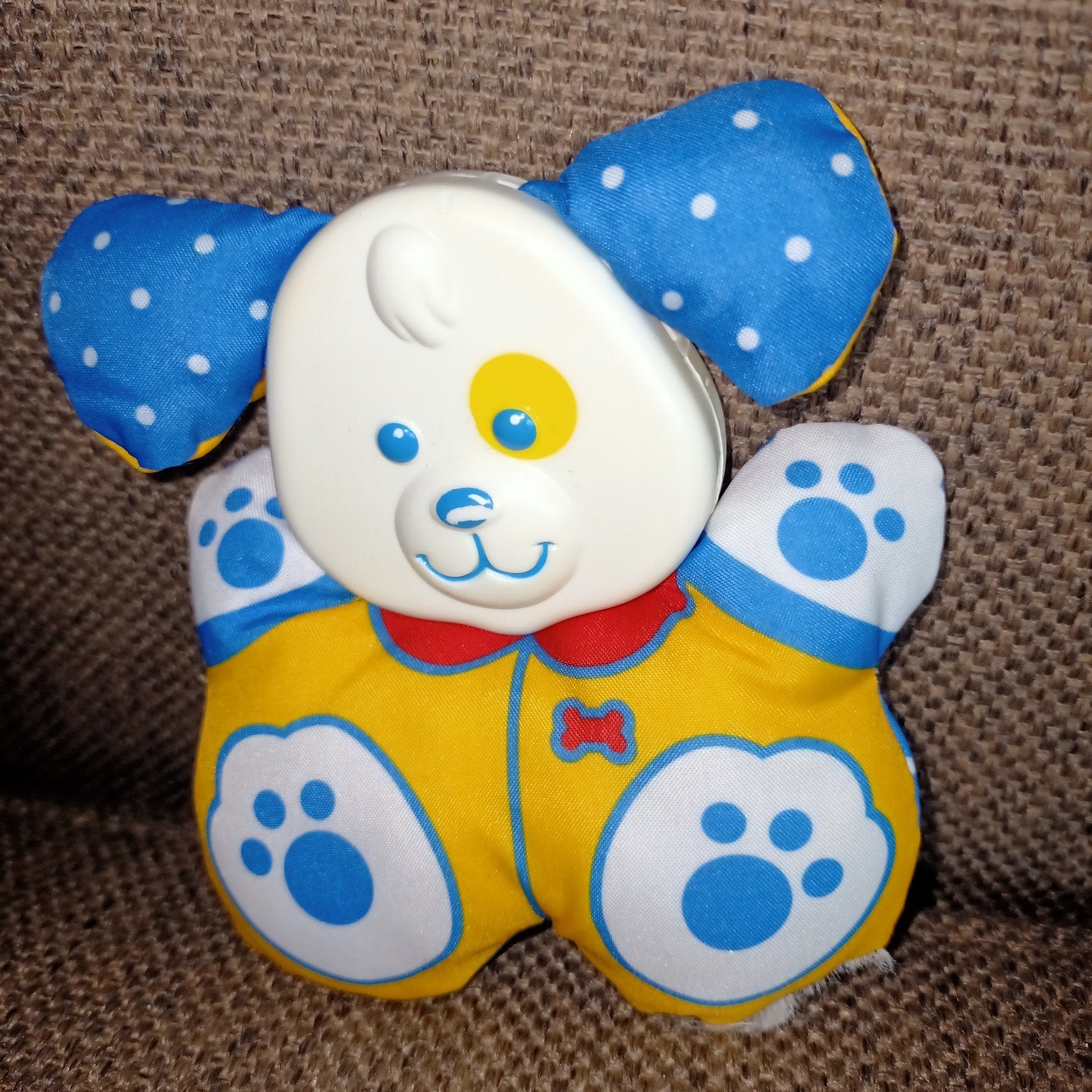 Vintage fisher price geel blauw honden rammelaar, Kinderen en Baby's, Ophalen of Verzenden, Gebruikt, Rammelaar, Met geluid