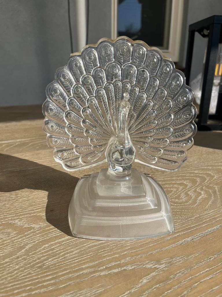 Vintage glazen pauw beeldje art deco stijl retro decoratie, Ophalen of Verzenden