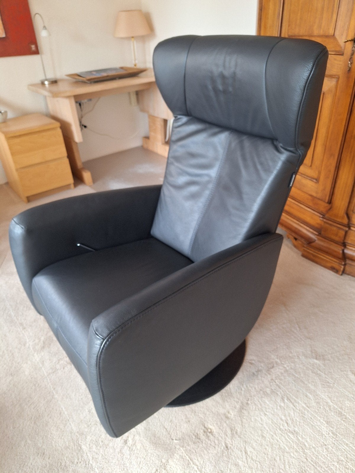 Foto 3 van Prominent Relaxfauteuil - Antraciet/Donkerblauw Leer