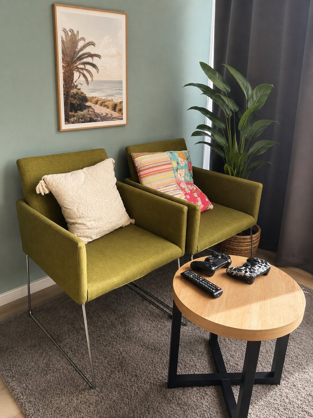 Set van 2 stijlvolle groene fauteuils, Ophalen of Verzenden, Zo goed als nieuw, 75 tot 100 cm, 50 tot 75 cm