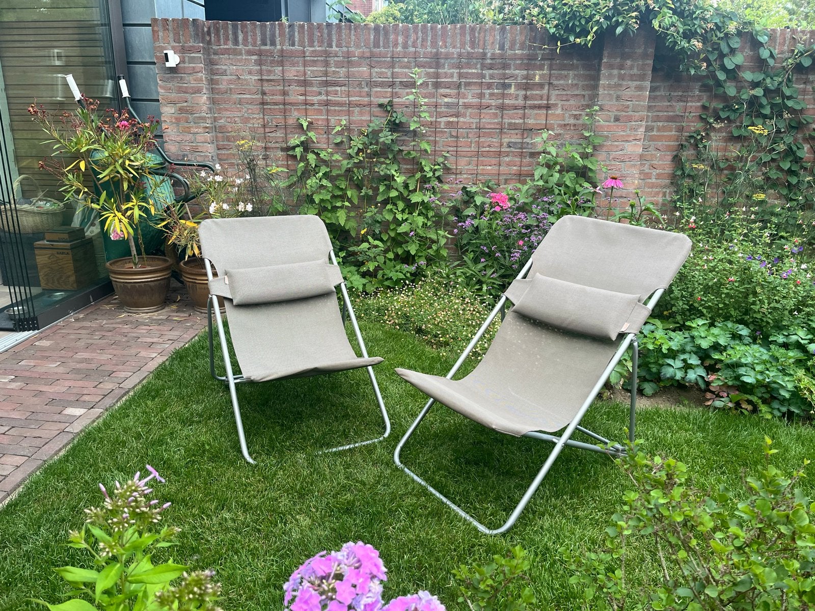 2 Lafuma stoeltjes - lounge voor tuin, terras of strand, Tuin en Terras, Tuinstoelen, Ophalen, Zo goed als nieuw, Textileen, Inklapbaar