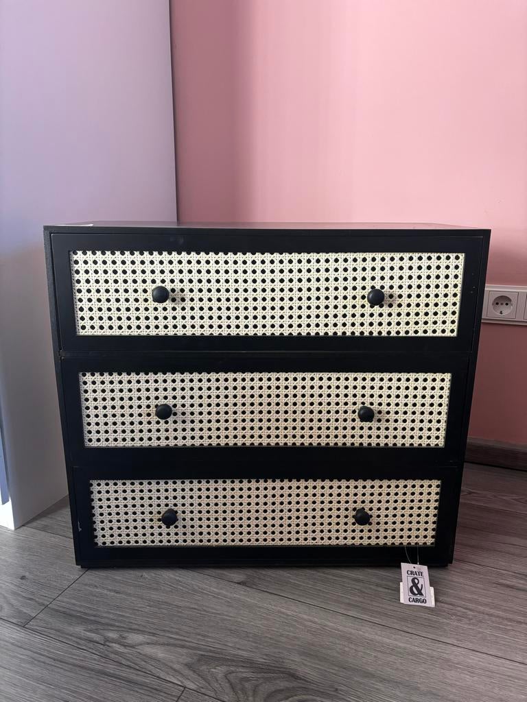Rotankast van Create&Cargo - Zwart met 3 Laden, 100 tot 150 cm, Nieuw, 3 of 4 laden, 25 tot 50 cm