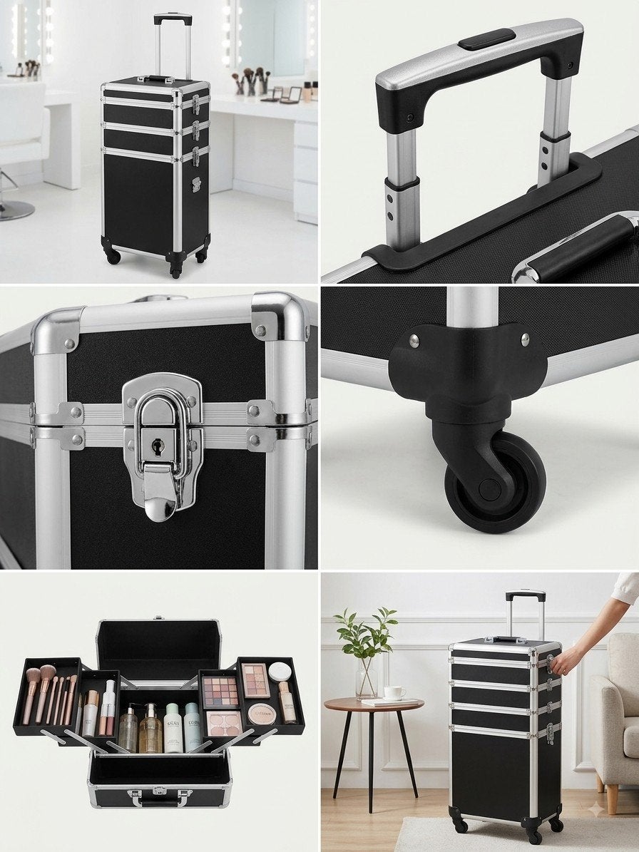 Professionele Make-up Koffer op Wielen - Zwart, Sieraden, Tassen en Uiterlijk, Beautycases, Ophalen, Zwart, Zo goed als nieuw