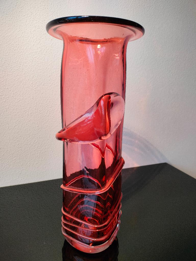 Murano Vaas square Glas Draden Cerise Rood 1950, Ophalen of Verzenden