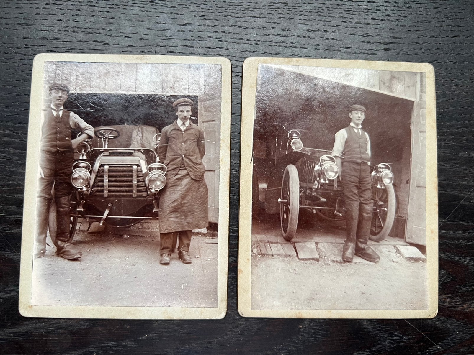 2 antieke fotos met auto (1900-1905) en hun eigenaars, Foto, Ophalen of Verzenden, Zo goed als nieuw, Voor 1940