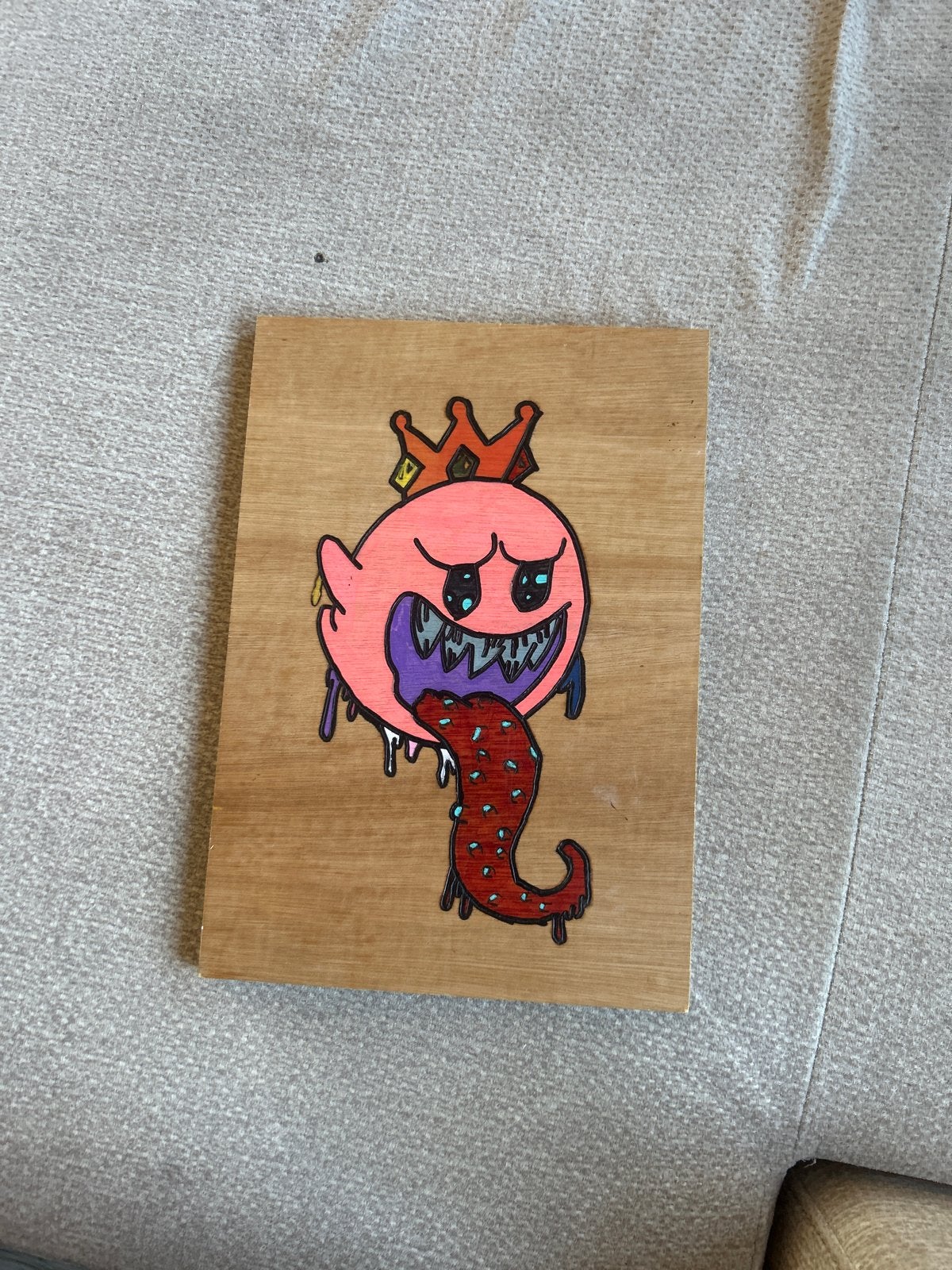 King Boo schilderij op hout - Super Mario Bros, Antiek en Kunst, Ophalen, Acrylverf, Hout, Handgeschilderd